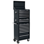 Sealey APSTACKTB Topchest, Mid-Box &; Rollcab Combination 14 Drawer with Ball Bearing Slides - Black