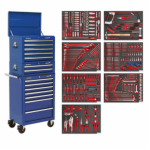 Sealey TBTPCOMBO5 Tool Chest Combination 14 Drawer with Ball Bearing Slides - Blue &; 446pc Tool Kit