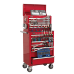 Sealey APCOMBOBBTK57 Topchest &; Rollcab Combination 15 Drawer with Ball Bearing Slides - Red &; 147pc Tool Kit