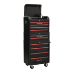 Sealey AP28COMBO2BR Retro Style Topchest, Mid-Box &amp; Rollcab Combination 10 Drawer - Black with Red Anodised Drawer Pulls