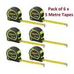 PACK OF 6 x Stanley Tylon Hi-Viz Tape Measures 5M / 16ft High Visibility 6 Pack - 5m