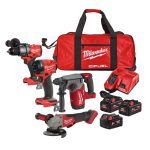 Milwaukee M18 FPP4H3-553B 18V FUEL Brushless 4 Piece Set 3x Batteries, Charger & Wheeled Bag