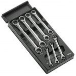 Facom MOD.64J7 7 Piece Metric Flat Ratcheting Ring Spanner Wrench Set Supplied in Plastic Module Tray 6-19mm