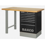Bahco 1495KH8BKWB15TW Heavy Duty Low Height Wooden Top Workbench With 8 Drawer Black Cabinet 1500mm Long