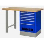Bahco 1495KH8BLWB15TW Heavy Duty Low Height Wooden Top Workbench With 8 Drawer Blue Cabinet 1500mm Long