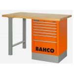 Bahco 1495KH8WB15TW Heavy Duty Low Height Wooden Top Workbench With 8 Drawer Orange Cabinet 1500mm Long